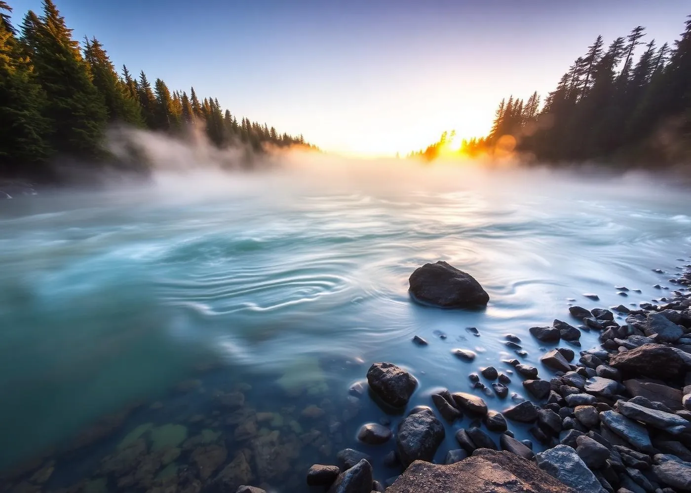 Sunrise mist over the McKenzie River